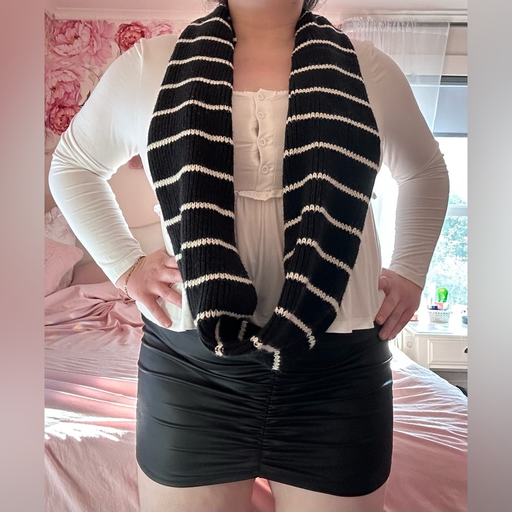 Merona Black and White Striped Knit Infinity Scarf